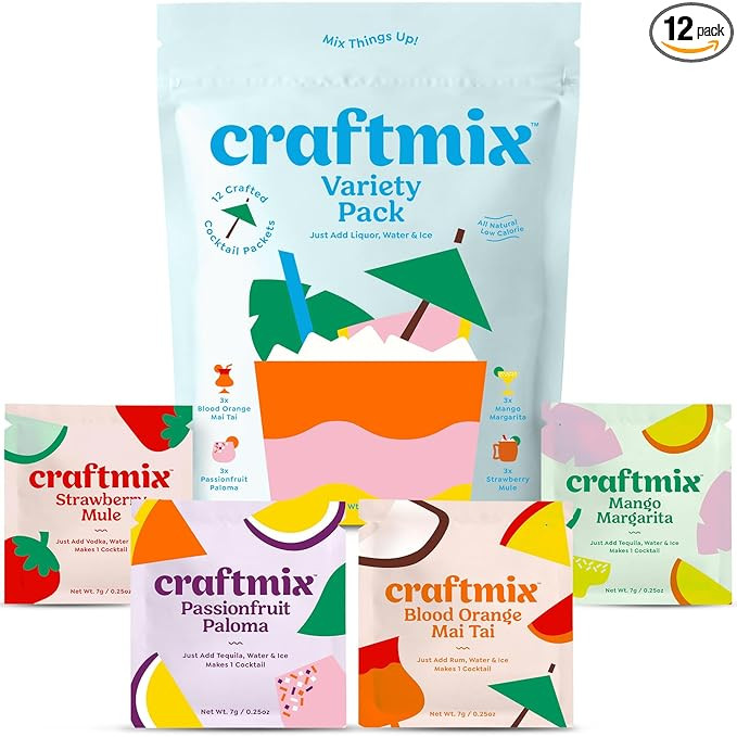 Craftmix Variety Pack, Makes 12 Drinks, Skinny Cocktail Mixers, Mocktails Non-Alcoholic Drinks - ... | Amazon (US)