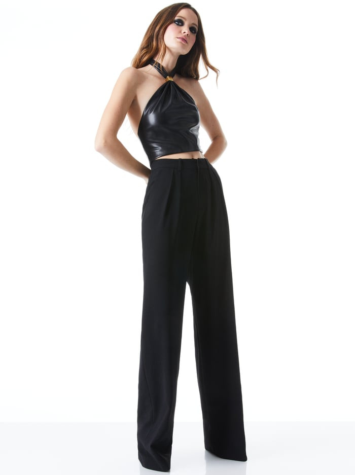 SADE VEGAN LEATHER HALTER NECK CROP TOP | Alice + Olivia