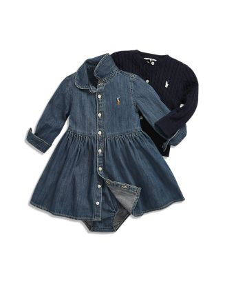 Girls' Long Sleeve Denim Dress & Bloomers Set & Cable Knit Cardigan - Baby | Bloomingdale's (US)