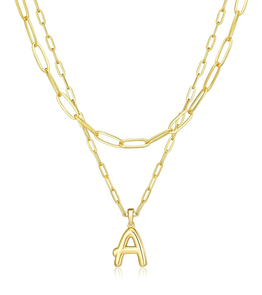 adoyi Gold Necklace for Women Layered Bubble Heart Letter Initial Necklaces for Women Trendy Jewe... | Amazon (US)