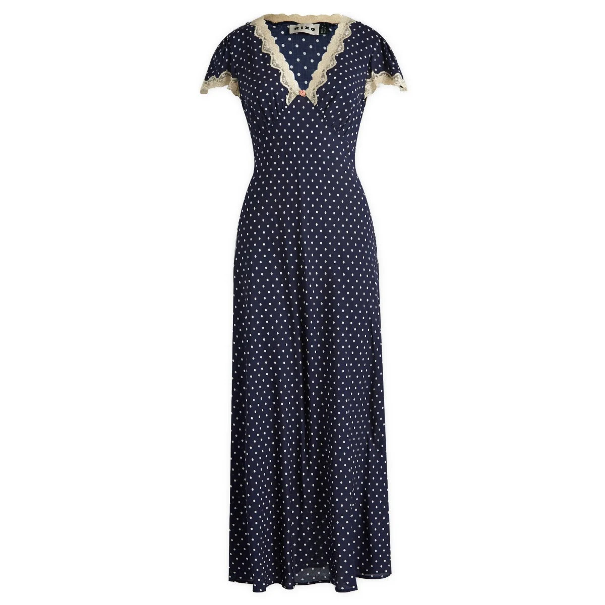 RIXO Women's Clarice Polka Dot Midi Dress Navy Polka Dot | END. Clothing