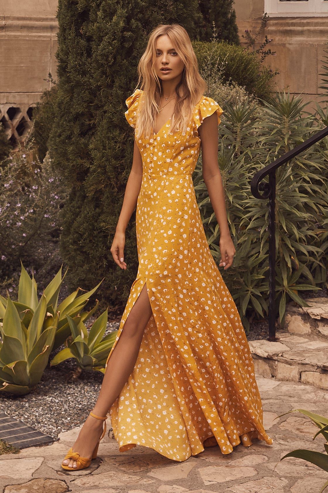Fresh Picked Mustard Yellow Floral Print Backless Maxi Dress | Lulus