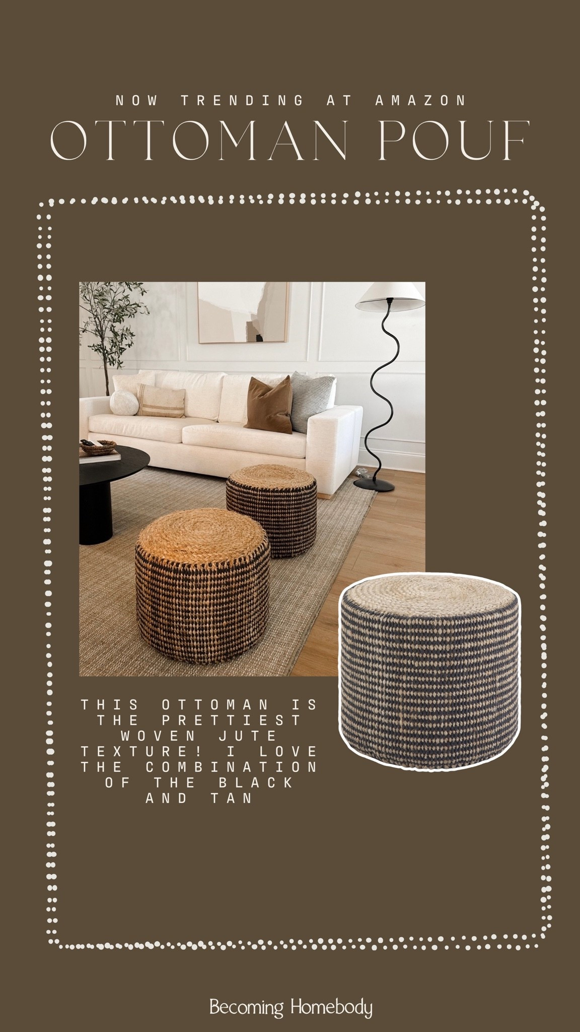 The prettiest jute ottoman that we have in our home! 🤎 Absolutely love this Amazon find.