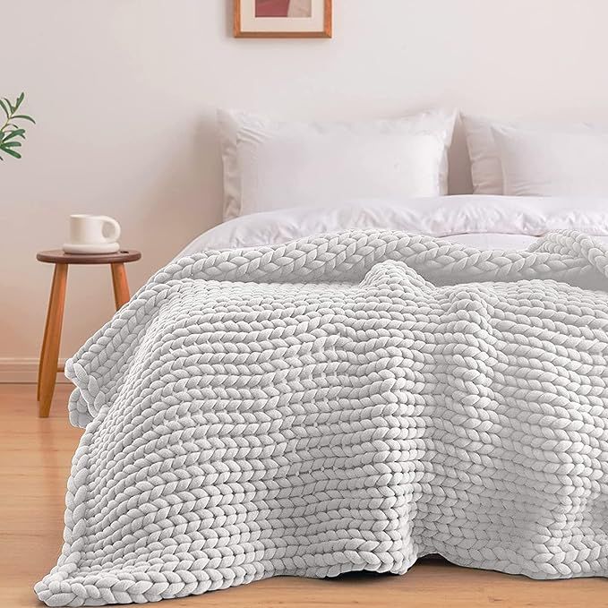 Weighted Idea Chunky Knit Weighted Blanket Thorw Size Cooling for Adults (50”x60'' , 10lbs,Whit... | Amazon (US)