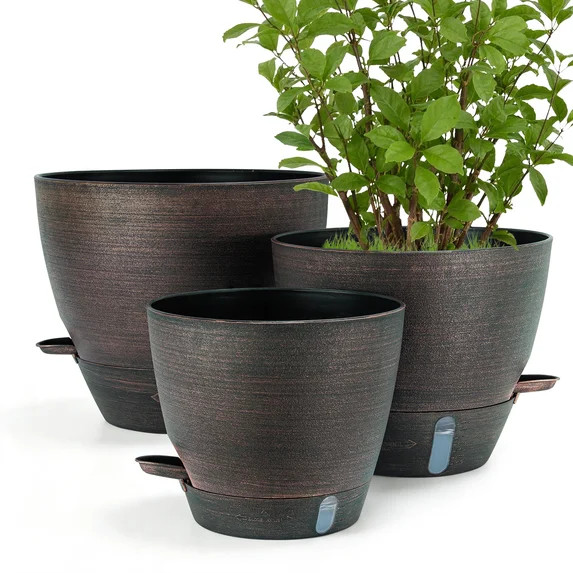 FIASON 3 Pack Plastic 8/9/10 Inch Bronze Self Watering Plant Pots,Include Watering Lip,Drainage H... | Walmart (US)