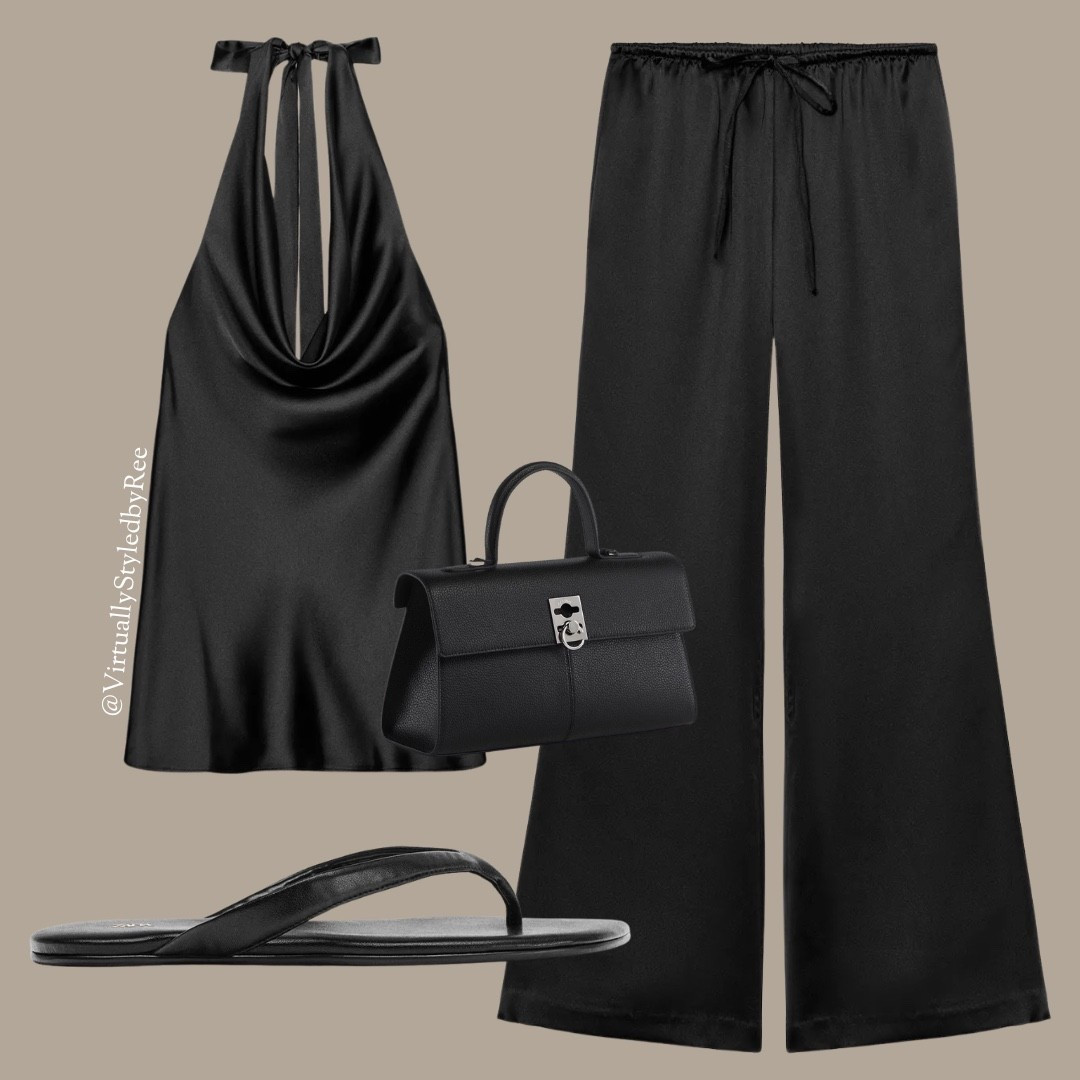 All black everything 🖤 but make it effortlessly chic.

This silky halter + wide-leg pant combo is giving luxury without trying, perfect for date nights & holiday dinners. Paired with a sleek mini bag + minimalist sandals for the ultimate elevated look.

✨ Flowy, flattering & insanely versatile  
✨ Dress it up or down in seconds  
✨ Looks way more expensive than it is  

Shop before it’s gone 🛍️ #LTKStyle #LTKFinds #AllBlackOutfit #ChicStyle #MinimalFashion

#LTKdatenight #LTKuk #LTKeurope