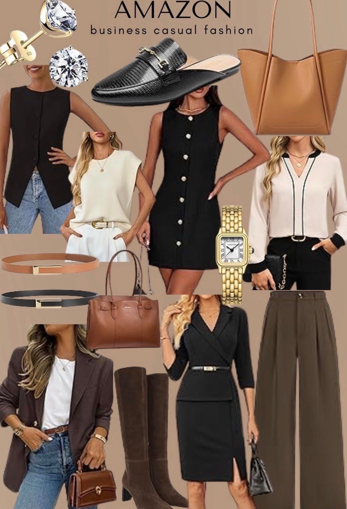 Amazon Business Casual - Easy and affordable pieces to help you build a solid workwear wardrobe - no matter your office style, these have got you covered! 🖤✔️


#amazon fashion
#Amazon workwear
#affordable fashion finds
#business casual
#office outfit
#office style
#workwear pieces
#work blouse
#work dress
#work pants
#tailored pants
#high waisted pants
#brown belt
#black belt
#oversized blazer 
#work tote
#work bag
#office tote
#high heel boots
#loafers
#office flats
#casual office outfit inspo
#gold watch
#diamond earrings
#casual but chic office
#casual office 
#office attire
#office inspo 
#work conference outfit 
#business meeting 
#trending Amazon 
#ootd 



#LTKWorkwear #LTKTravel #LTKSaleAlert