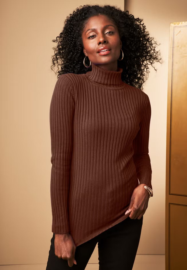 Ribbed Cotton Turtleneck Sweater | Catherines