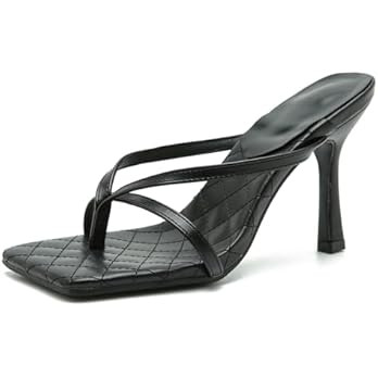 Women's Strappy Thong Heeled Sandals Slip On Stiletto Heels Flip Flops Square Open Toe T Strap Hi... | Amazon (US)