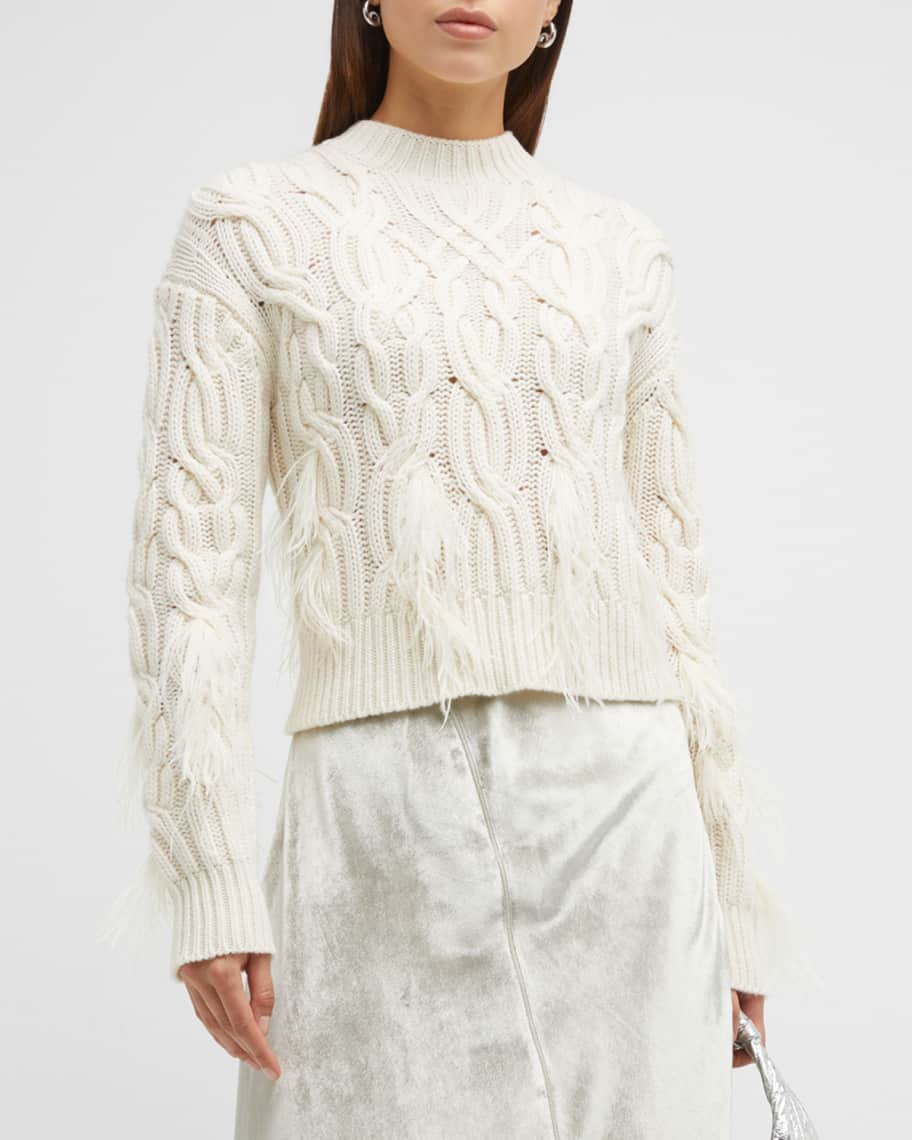 Vince Feather-Embellished Cable-Knit Sweater | Neiman Marcus