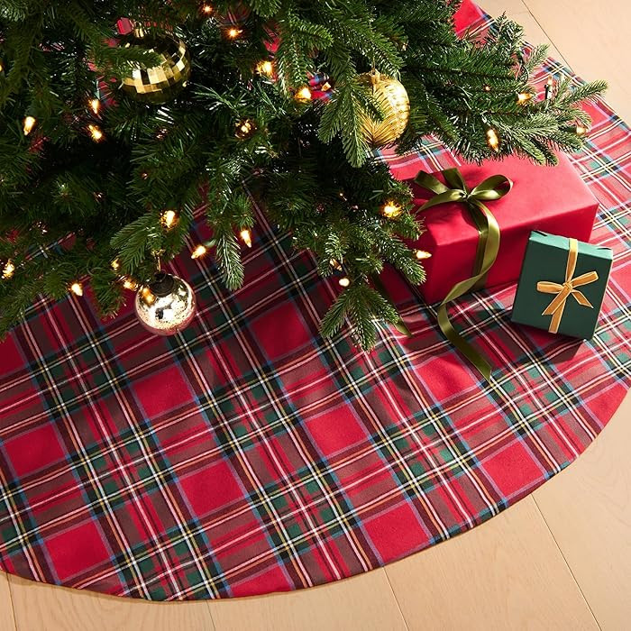 Elrene Home Fashions Stowe Tartan Plaid Cotton Blend Christmas Holiday Décor Tree Skirt, 48" Rou... | Amazon (US)