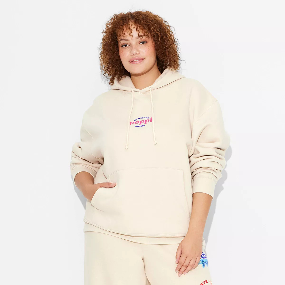 Adult Poppi Stay Juicy Graphic Hoodie Sweatshirt - Beige 1X | Target