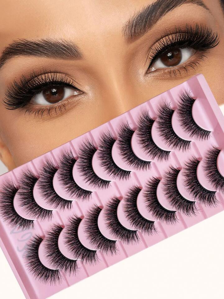 10 Pairs Russian Strip Lashes Fluffy Mink Lashes 3D False Eyelashes Russian Volume Eyelashes Fake... | SHEIN