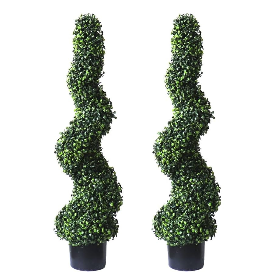3ft Artificial Spiral Boxwood Topiary Trees Faux Plants Outdoor Front Porch Decor (2 Pack Lush) | Amazon (US)