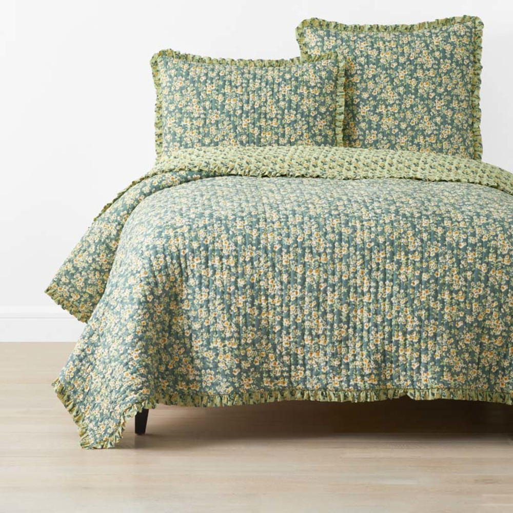 Suhana Reversible Ruffle Quilt - Green, Full/Queen | The Company Store