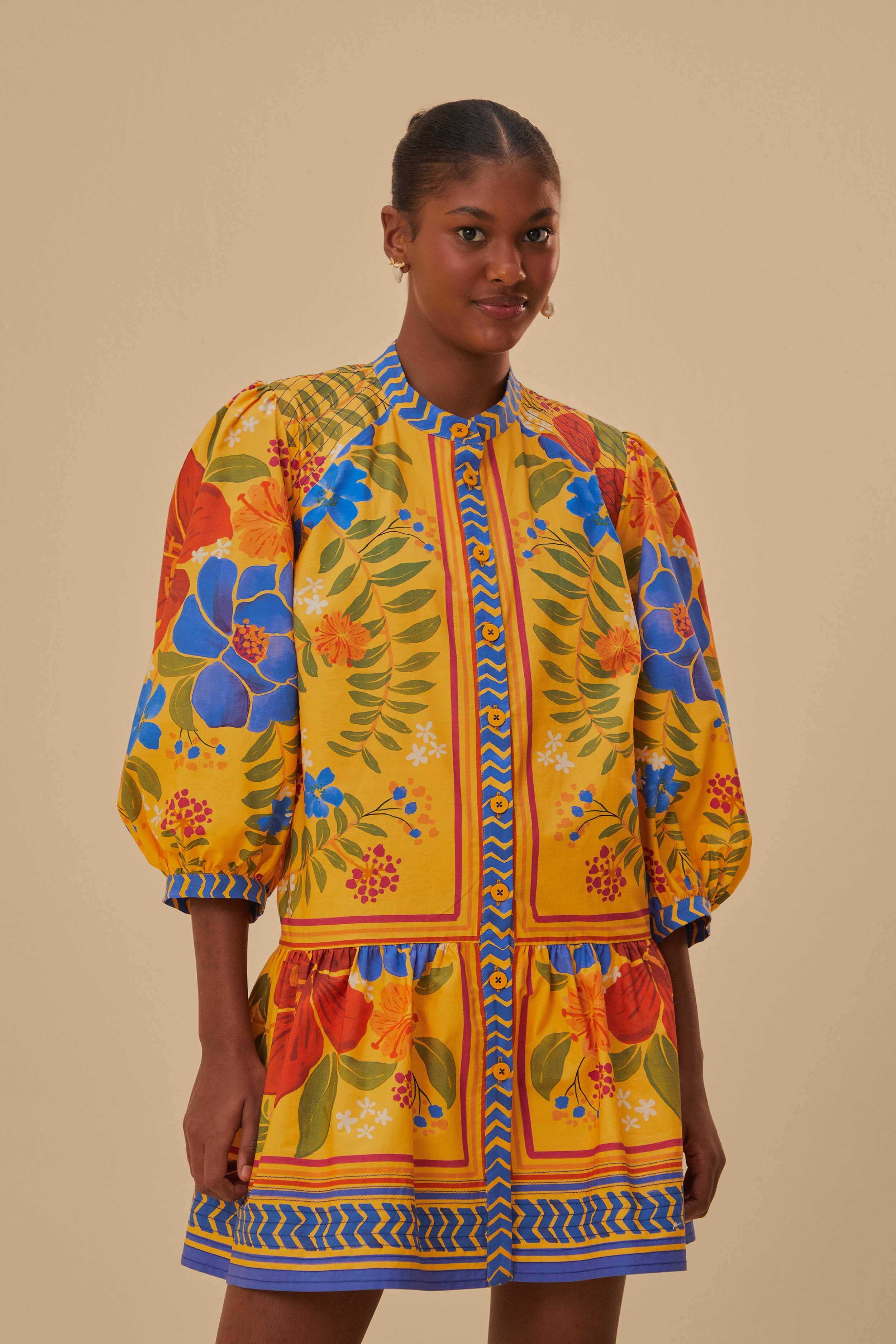 Yellow Floral Yard Mini Dress | FarmRio (US)