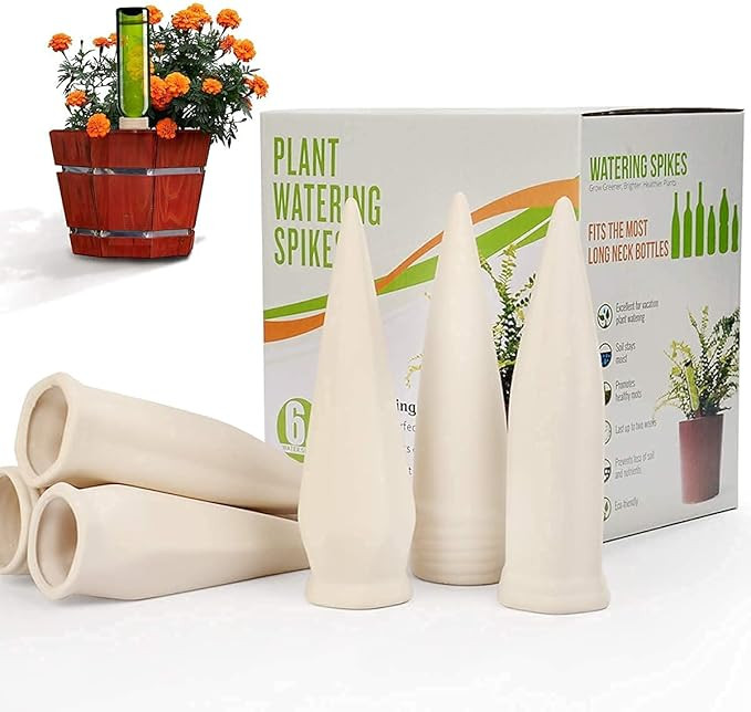 Slow Seep White Terracotta Vacation Plant Waterer 6 Pack Wine Bottle Watering Stakes Plant Wateri... | Amazon (US)