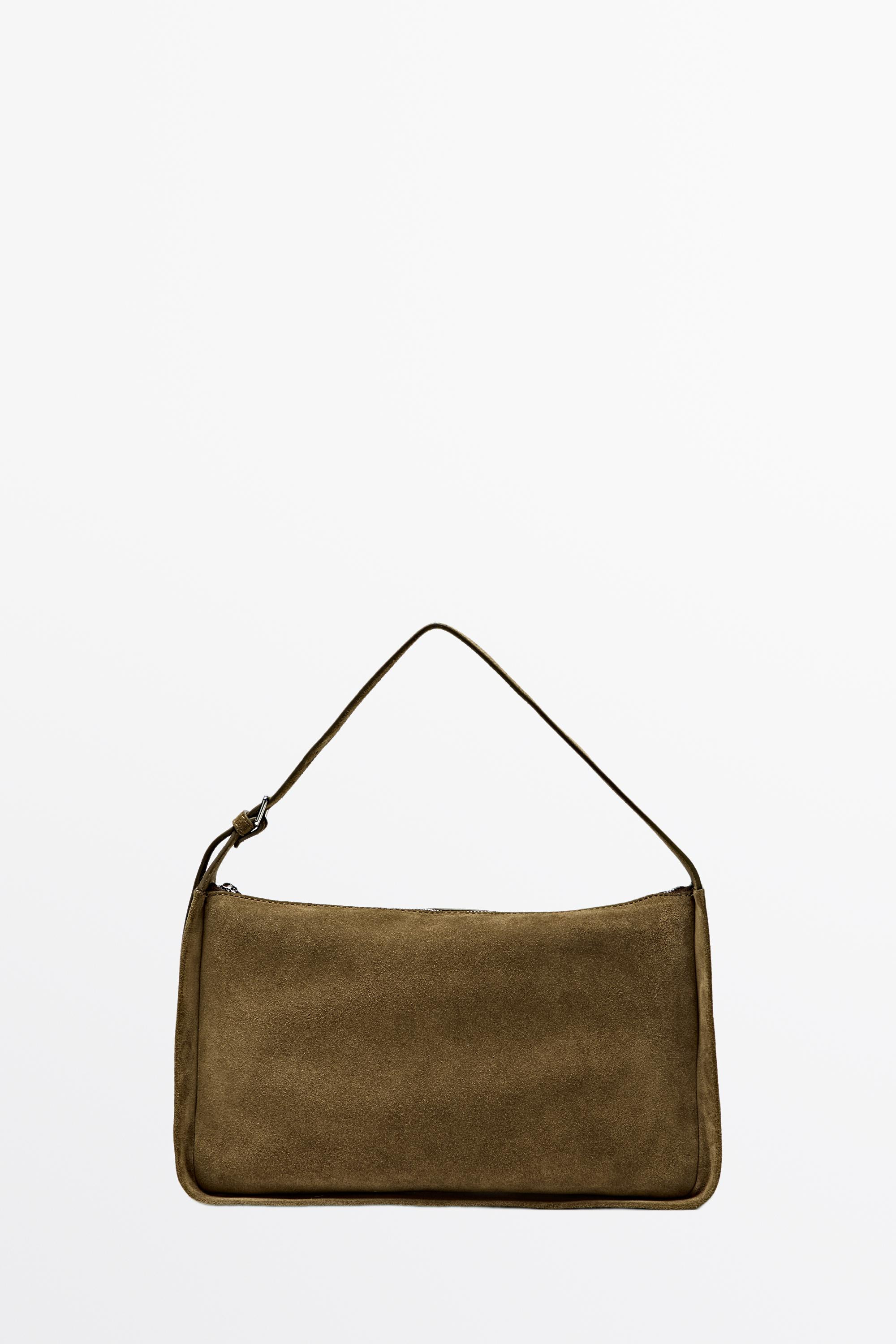 Split suede leather crossbody bag - KHAKI GREEN | Massimo Dutti UK