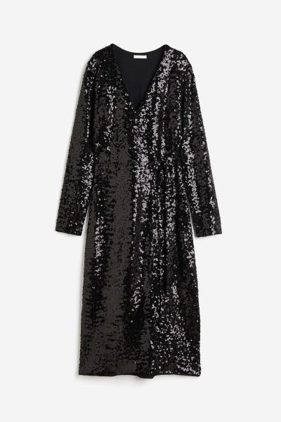 Sequined wrap dress - Black - Ladies | H&M GB | H&M (UK, MY, IN, SG, PH, TW, HK)