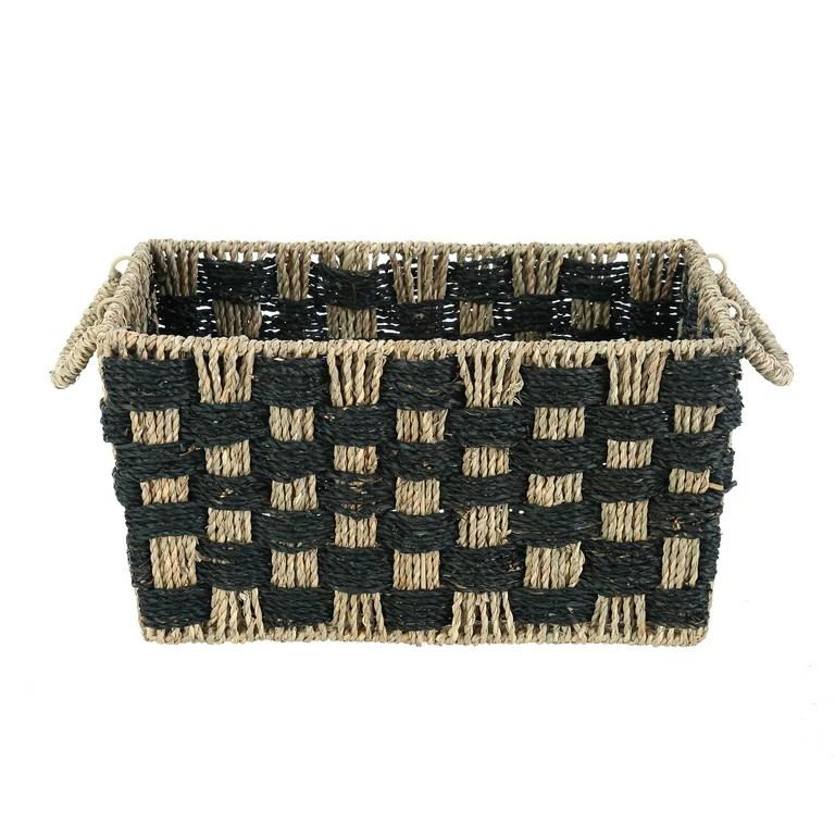 Better Homes & Gardens Large Rectangle Checkered Seagrass Storage Basket with Handles, 2 Pack | Walmart (US)