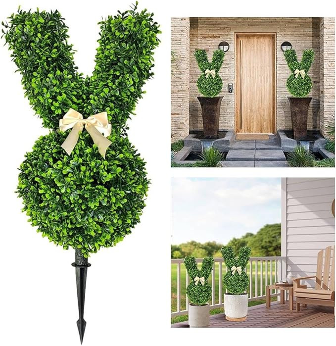 Bunny Topiary, Green Artificial Bunny-Shaped Topiary Tree Pot Fake Easter Bunny Plant, Easter Rab... | Amazon (US)