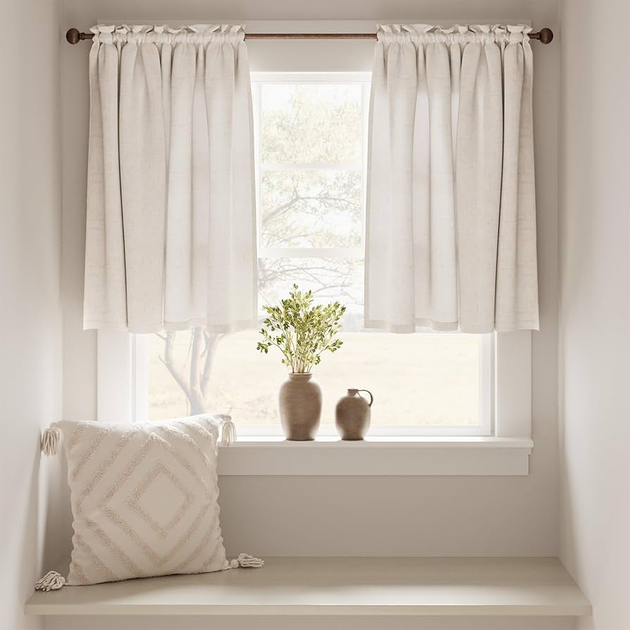 TOPICK Kitchen Curtains Crude 24 Inch Drop Linen Curtains Cafe Curtains Small Window Half Flax Cu... | Amazon (UK)