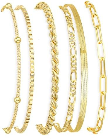 DEARMAY Gold Bracelets for Women Waterproof, 14K Gold Plated Jewelry Sets Trendy Thin Dainty Stac... | Amazon (US)