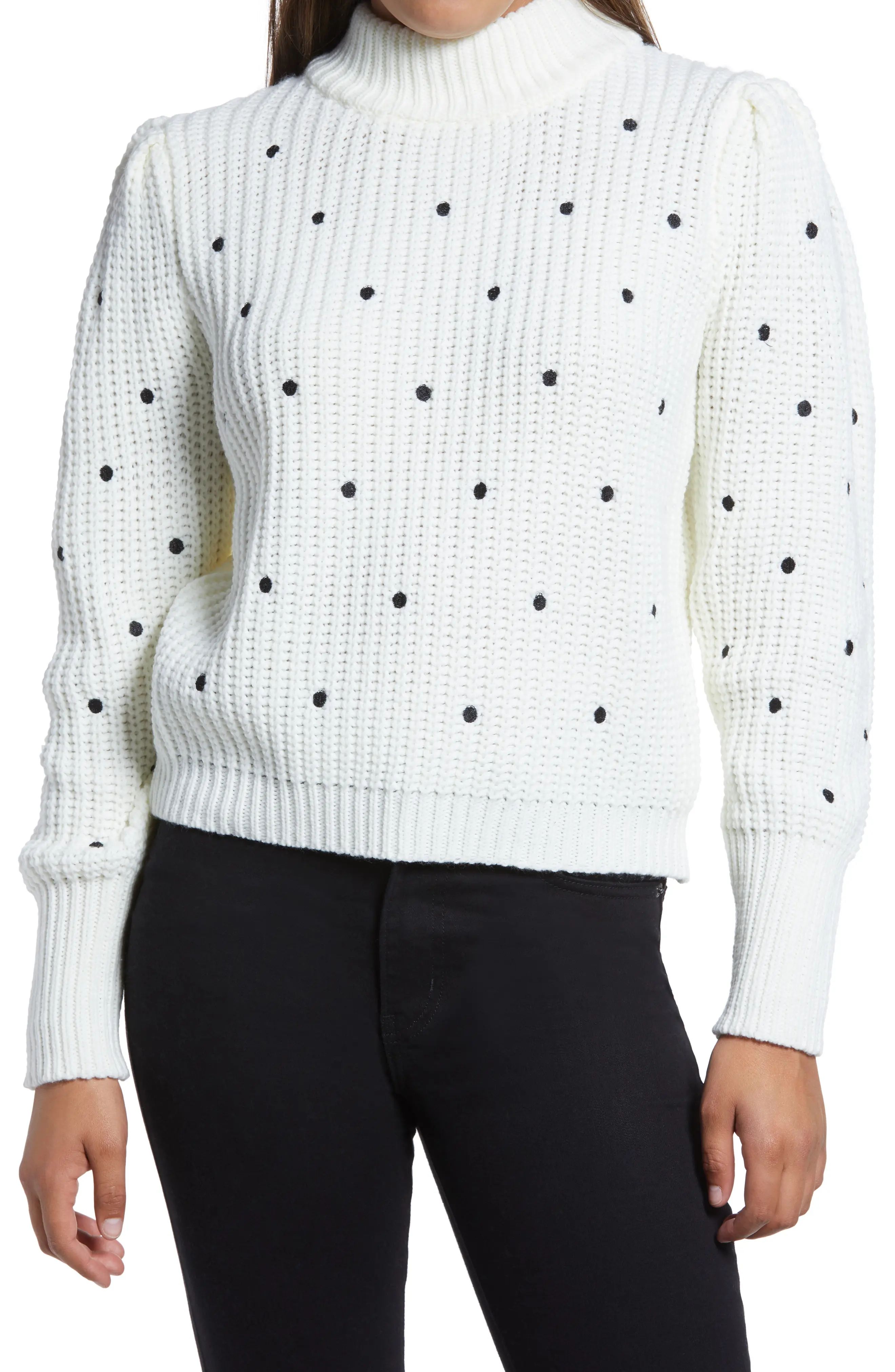 Women's English Factory Polka Dot Sweater, Size Medium - White | Nordstrom