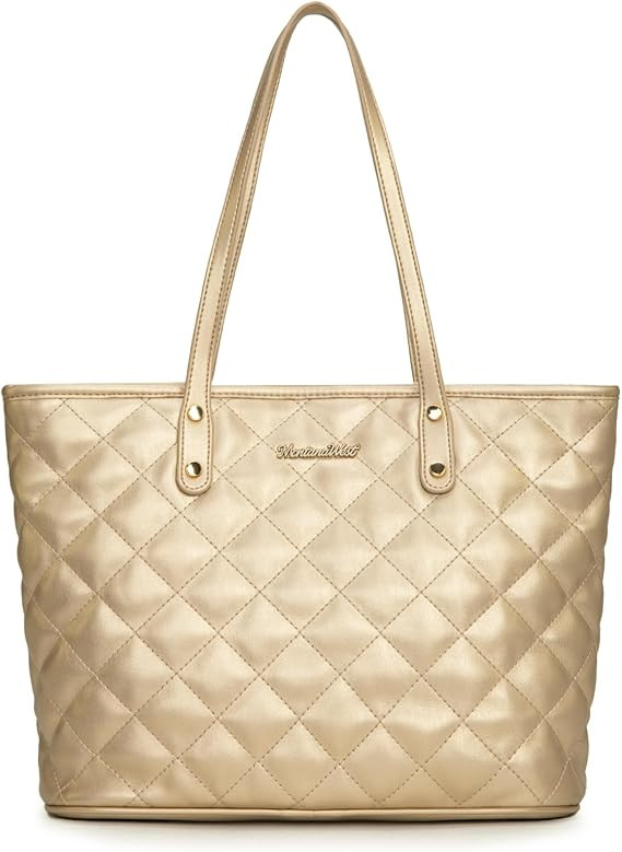 Montana West Quilted Tote Bag for Women Large Shoulder Bag Fashion Handbags with Top Zipper | Amazon (US)