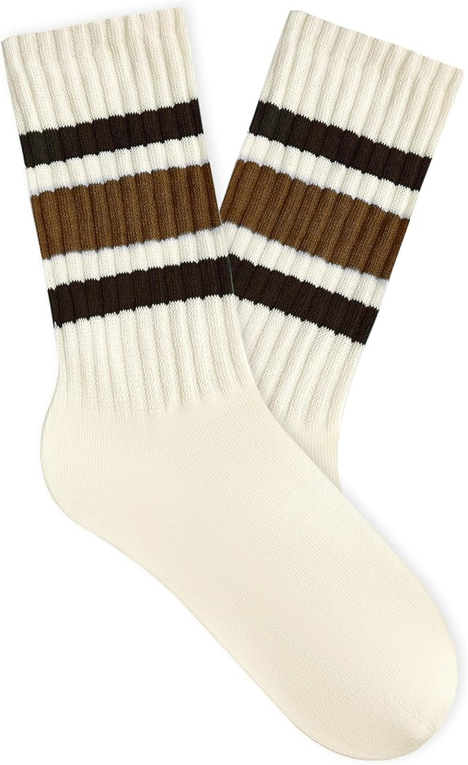 American Trends Womens Novelty Striped Crew Socks Athletic Vintage Slouch Mid Calf Tube Socks | Amazon (US)