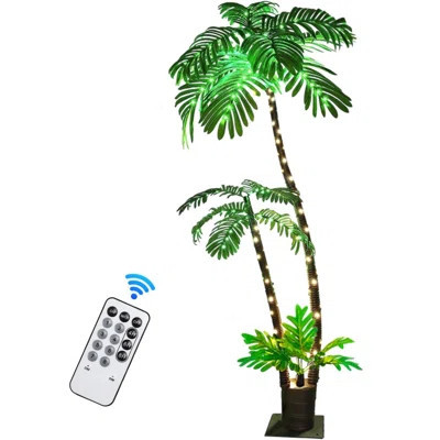 Lighted Artificial Palm Tree For Outside Patio,7 FT Lighted Christmas Palm Tree Decorations Decor,Fake Palm Trees Pool Decorations Outdoor For Tiki Ba | Wayfair North America