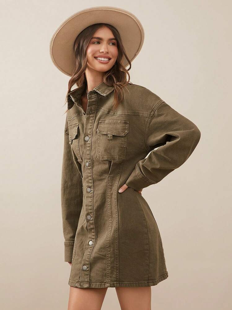 WESTFADE Premium Denim Cotton Washed Utility Mini Dress | SHEIN