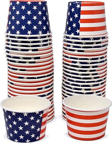 48 Count Patriotic Treat Snack Cups American Flag Disposable Paper Cup Dessert Ice Cream Bowls Re... | Amazon (US)
