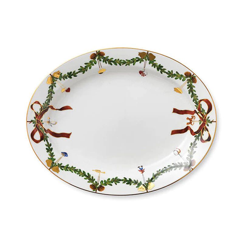 Star Fluted Christmas Oval Platter Large 14.25" | Over The Moon