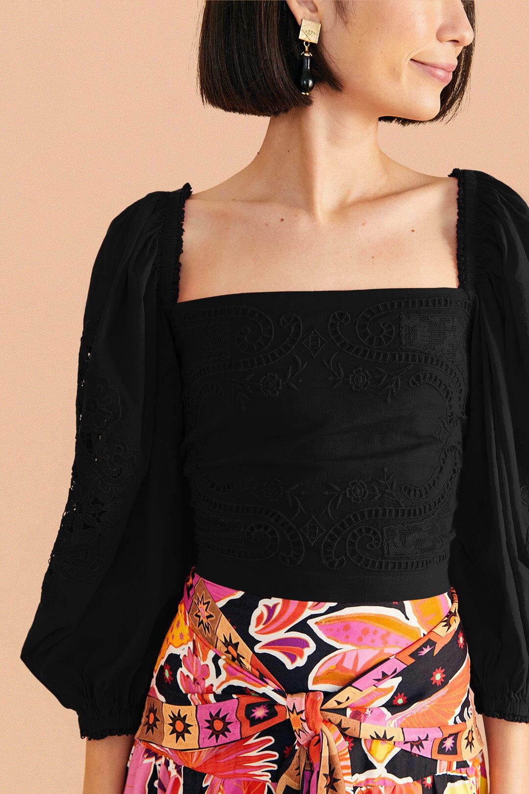 black embroidered blouse | FarmRio