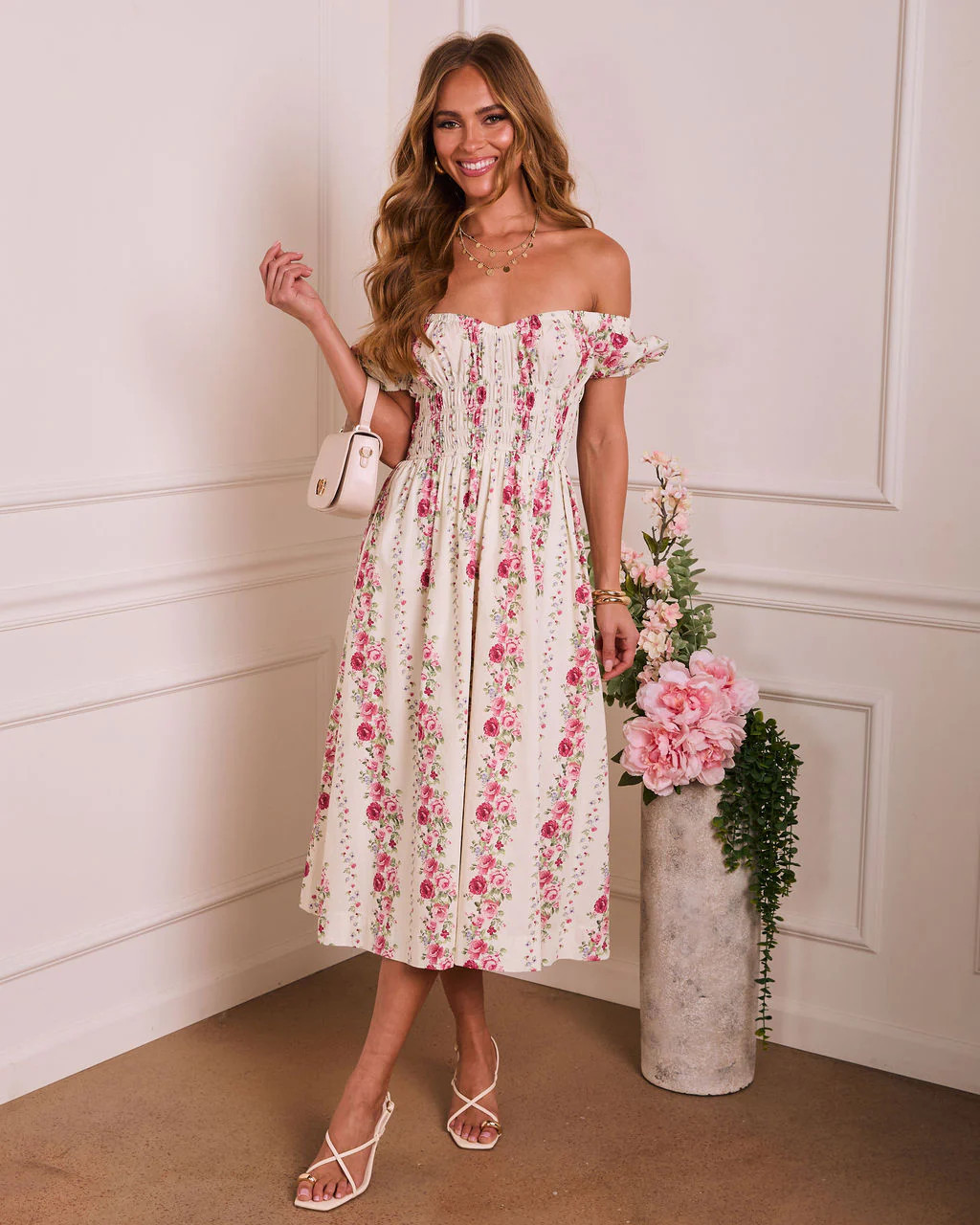 Rose Bound Floral Midi Dress - Cream Multi / XS | VICI