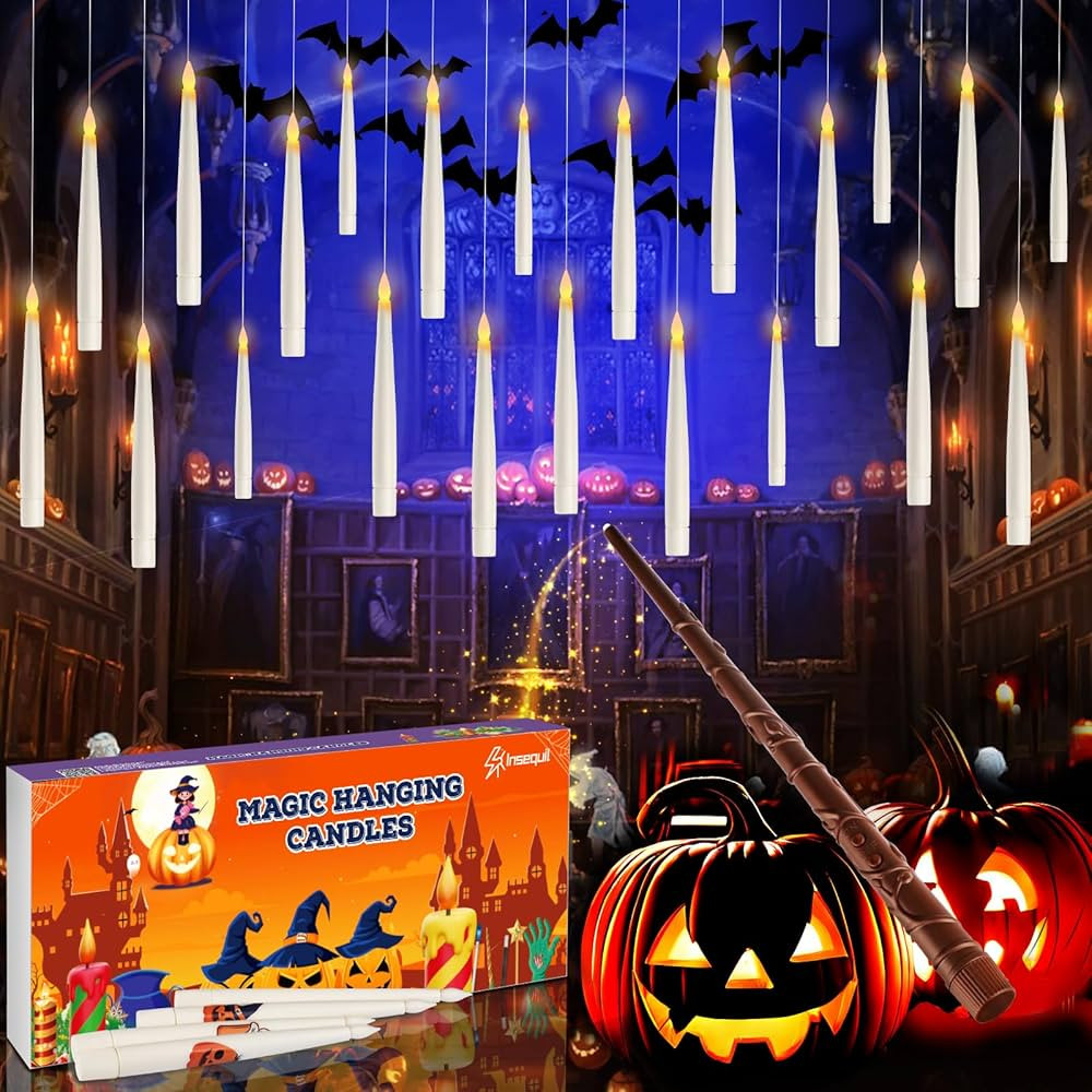 Floating Candles with Wand Remote, 20 Pcs Magic Halloween Hanging Candles, Flickering Warmer Ligh... | Amazon (US)