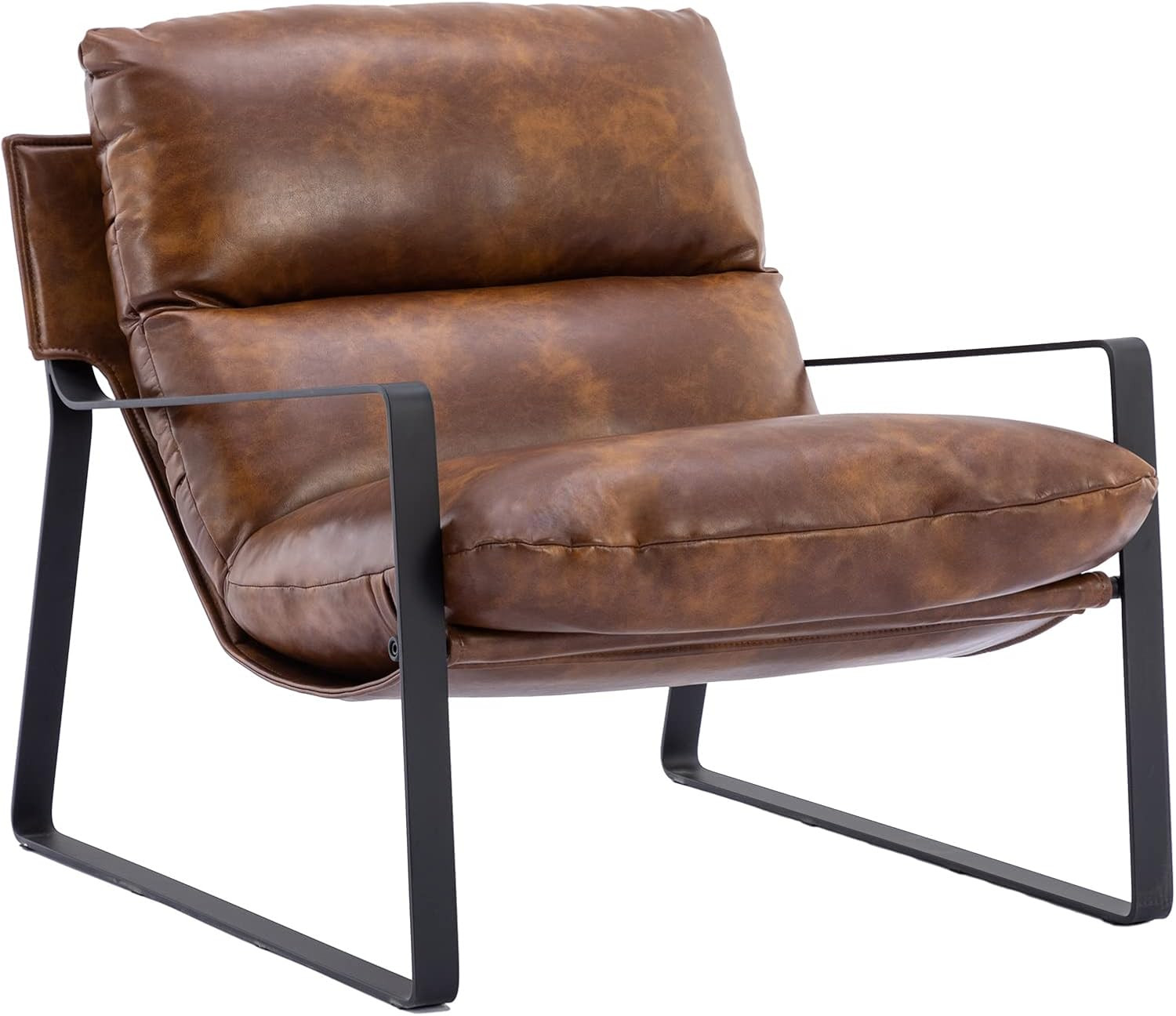 DUOMAY Mid-Century Accent Chair Armchair, Comfy PU Leather Leisure Chair Lazy Chair with Metal Le... | Amazon (US)