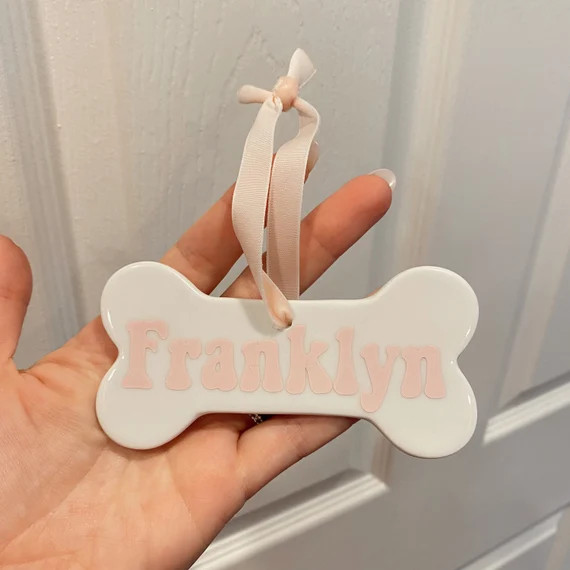 Custom Name 4.5 Inch Ceramic Dog Bone Holiday Ornament - Etsy | Etsy (US)