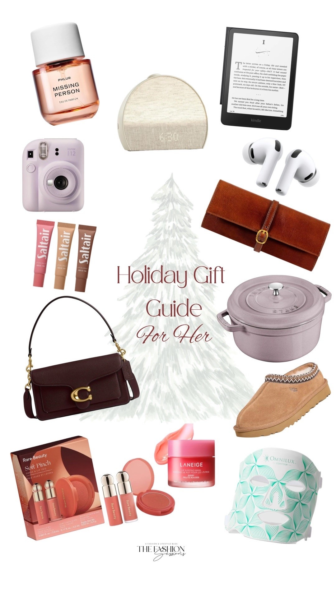 Holiday Gift Guide for Her 🎄 Every gift she'll actually use and love, from cozy slippers to the skincare everyone's asking for. My favorites: the Phlur Missing Person perfume (the "your skin but better" scent), the Coach Tabby bag in this rich burgundy, and the Omnilux LED mask for at-home glow. Also included: Kindle Paperwhite, AirPods Pro, the Hatch sunrise alarm, Instax Mini 12, a leather jewelry roll, Staub cocotte, UGG Tasman slippers, Rare Beauty Soft Pinch trio, Laneige Lip Sleeping Mask, and Saltair lip oils. Great for wives, moms, sisters, and best friends. Shop everything below 👇

#LTKSeasonal #LTKselfcare