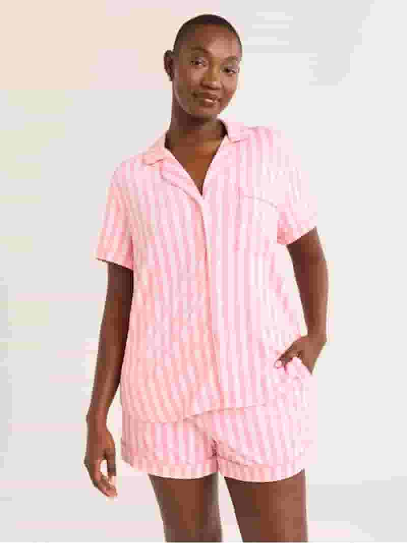 Joyspun Women’s Dreamy Soft Collection Bridal Short Sleeve Knit Notch Collar Top and Shorts Paj... | Walmart (US)