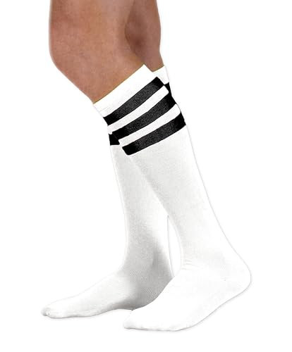 NEON NATION Unisex White Knee High Team Tube Socks with Various Colored Stripes (White with Black Stripes) | Amazon (US)