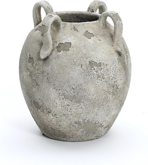 LuxenHome Rustic Ceramic Vase,11'' Gray and White Round Vase,Terracotta Large Flower Vases with H... | Amazon (US)