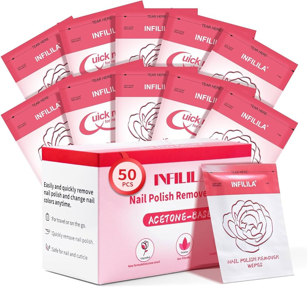 NXJ INFILILA Nail Polish Remover Pads Big Size 50 PCS Professional Individually Wrapped Wet Wipes... | Amazon (US)