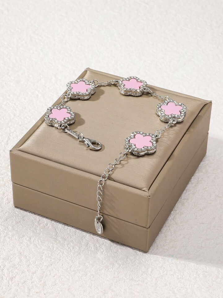 1pc Clover Shaped Pink Rhinestone Decor Fashionable & Elegant Women Bracelet Suitable For Daily W... | SHEIN