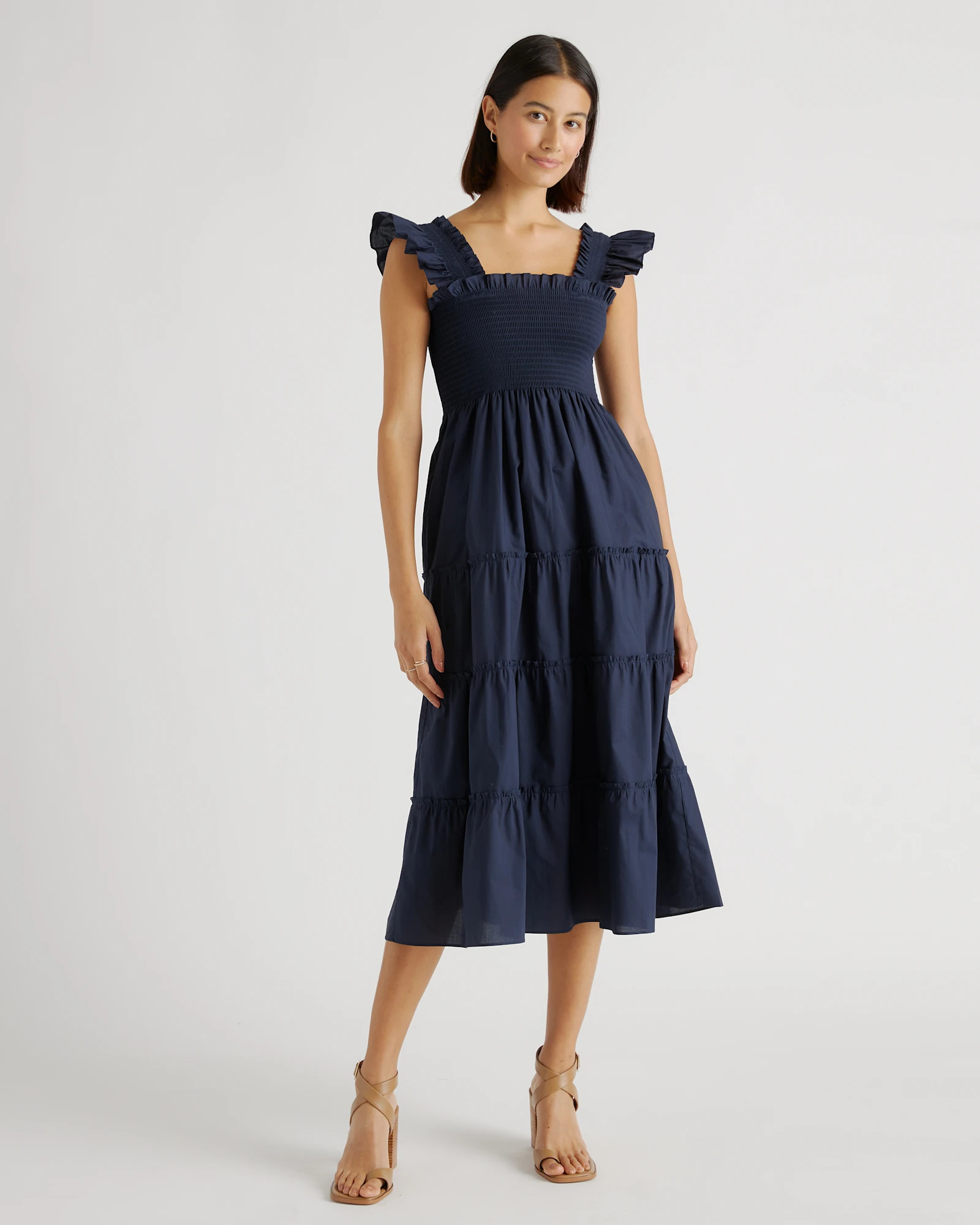 100% Organic Cotton Smocked Midi Dress in Vermilion Red | Quince
