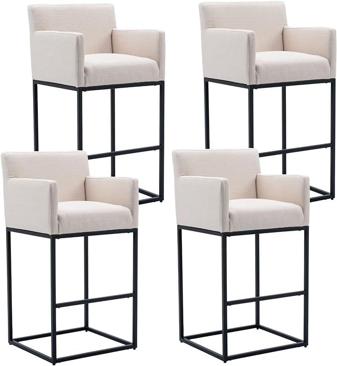 HNY Modern Counter Height Bar Stools Set of 4, Linen Fabric Upholstered Bar Stools with Backs, 30... | Amazon (US)
