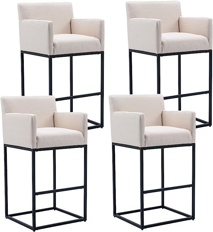 HNY Modern Counter Height Bar Stools Set of 4, Linen Fabric Upholstered Bar Stools with Backs, 30... | Amazon (US)