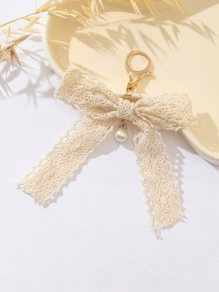 Lace Pearl Bowknot Keychain, Bag Pendant, 1pc | SHEIN