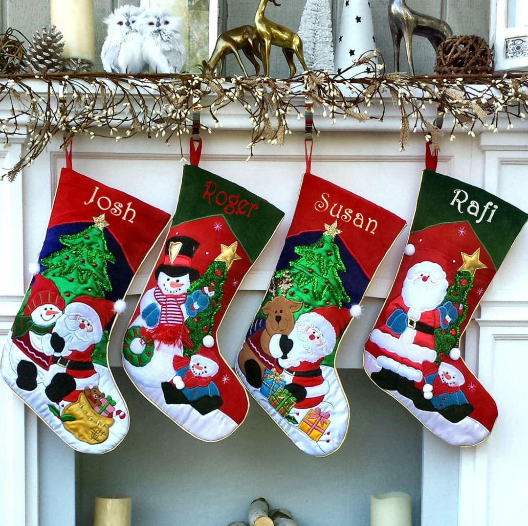Applique Santa and Friends Christmas Stockings Embroidered - Etsy | Etsy (US)